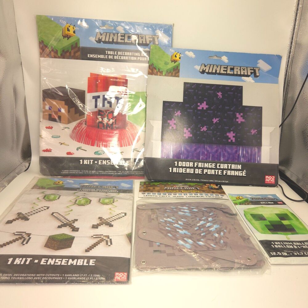 Minecraft Party Decorations Lot Mojang Birthday Banner Door Curtain Table Decor